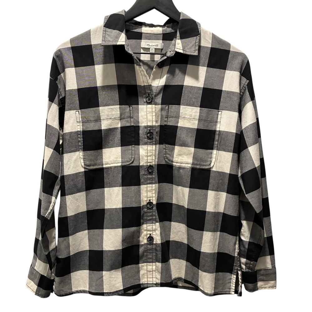 Madewell Button Up Shirt Long Sleeve Black Off White Checkered Womens Size XXS